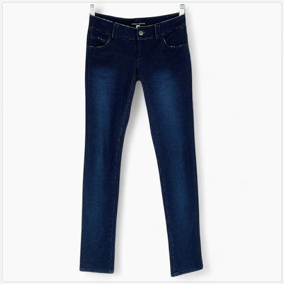 Alice + Olivia Jeans Dark Blue Pinstripe Soft Stretch Skinny Pants Jeans Size 2 - Picture 1 of 5
